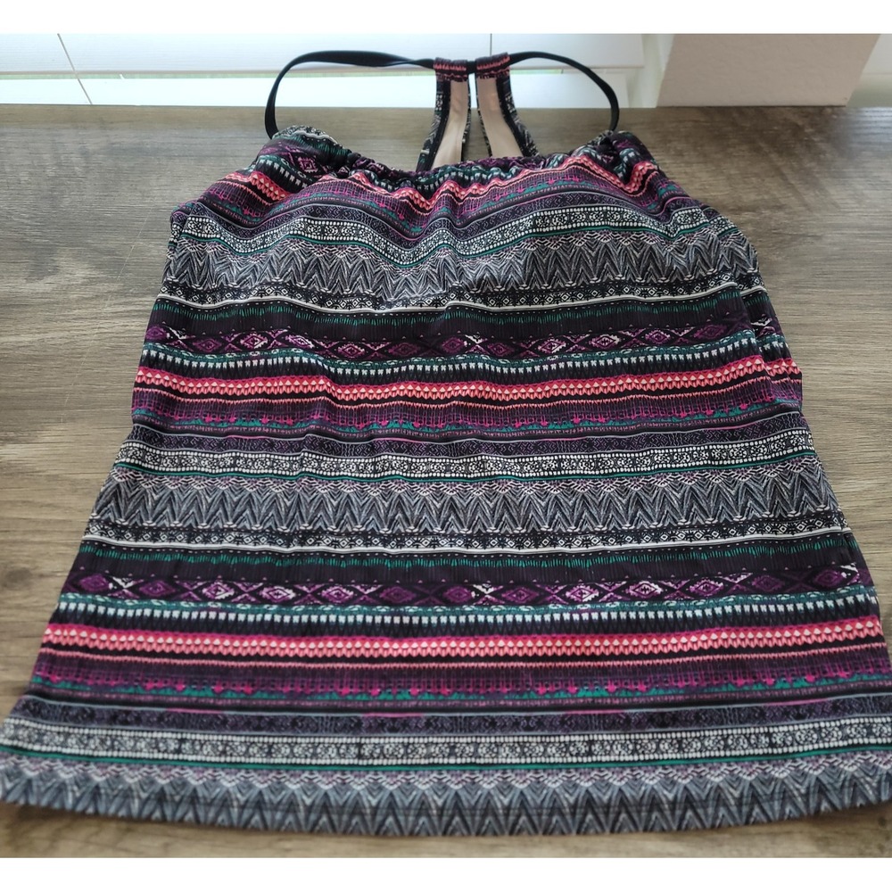 Kona Sol Medium Tankini Swimsuit Top Stripes Aztec Pink Black Purple Swim‎ Tank